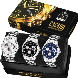 Casado Analog Silver Strap Watch For Men (Pack Of 3)